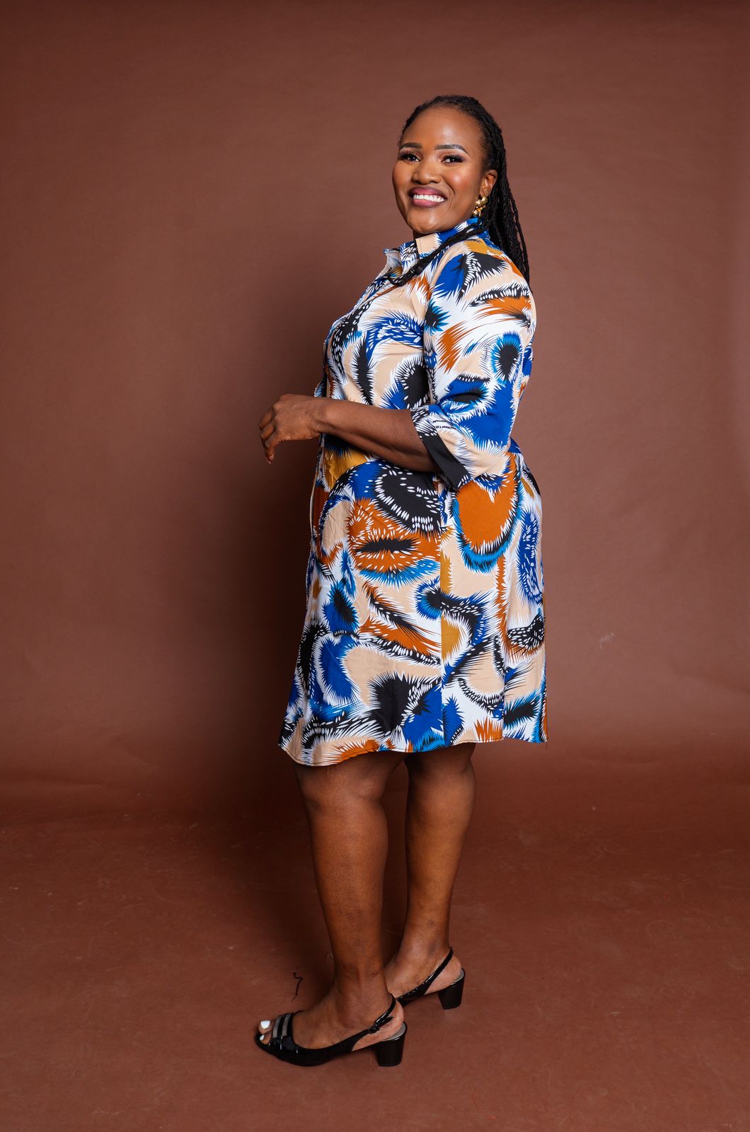 Stylish Multicolor Shirt Dress with Collared Neckline, Button-Down Front & Rolled-Up Sleeves