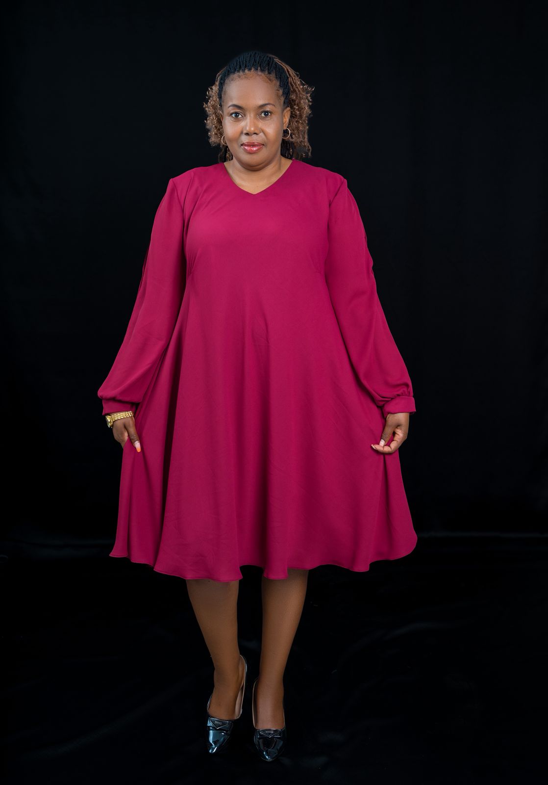 Beautiful Magenta Long-Sleeve Flowy Dress